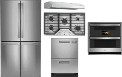 5 Piece Package Includes Refrigerator, Cooktop, Wall Oven, Hood And Dishwasher
